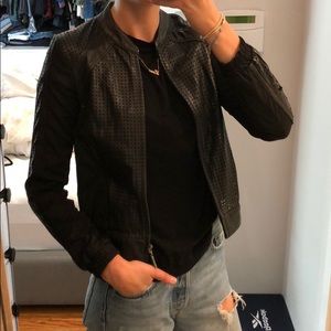 Nanette Lepore perforated leather and nylon jacket